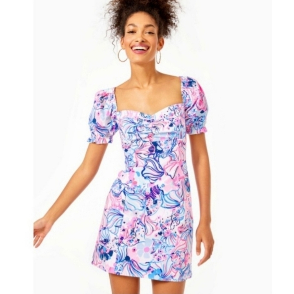 Lilly Pulitzer Keisha Stretch Dress Pink Blue White Make a Splash Size 6